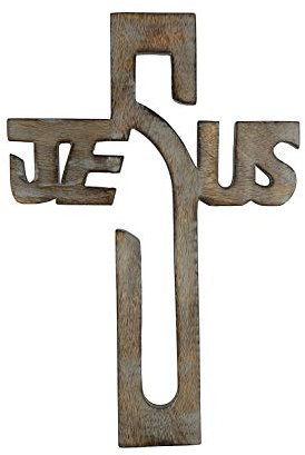 Ajuny Jesus Holz Wandkreuz Plakette hängen keltische Handschnitzereien Religiöse Wohnkultur Geschenke 15x10 Zoll