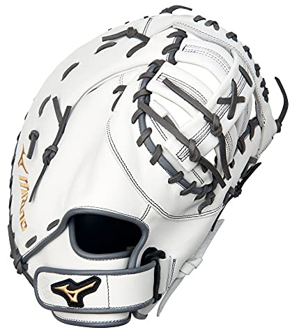 Mizuno GXF50FPW2 MVP Prime Fastpitch Softball First Base Mitt 13, 1st Base, Right Hand Throw, WHITE-GREY