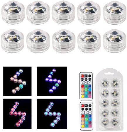 RGB Underwater LED Lights - Multi Colour Changing Flameless LED - Round CR2450 Super Bright White & Warm White - Remote Control Halloween & Pumpkin Lights