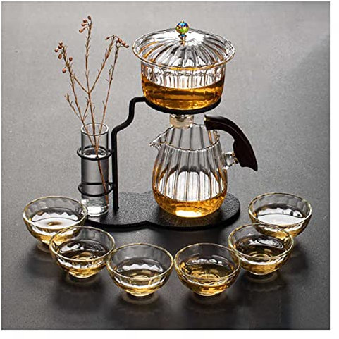 FXNFXLA Lazy Kung Fu Teeset Aus Glas, Magnetische Wasserumleitung, Automatisches Teeset Mit Verbrühungsschutz, Veranda-Dekoration, Modernes Kung-Fu-Teekanne, Teetassen-Set