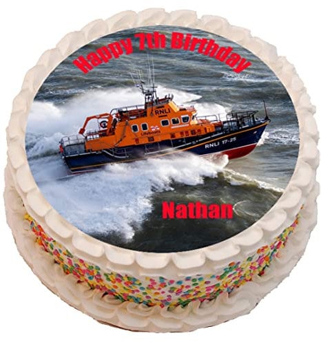 Lifeboat Personalised PRECUT Cake Topper 7.5 Inch Round Edible Icing Sheet Birthday Decoration