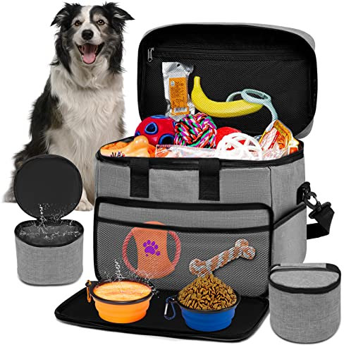 SIRMEDAL Hund Reisetasche Großes Haustier Reiseset für Lieferungen Beinhaltet 2 zusammenklappbare Hundeschalen 2 TravelFood Container Hund Reiseset für EIN Wochenende Weg Set