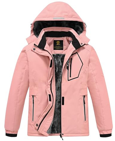 MoFiz Winterjacke Mädchen Skijacke Kinder Softshelljacke Fleecefütterung Winddicht Outdoor Jacke mit Kapuze Rosa XS