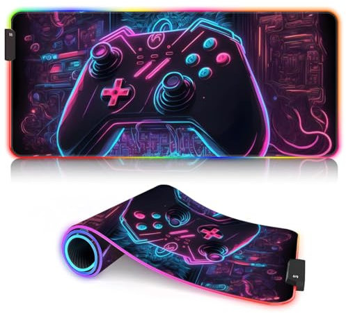 BUBELS Tapis de Souris de Jeu Neon Gaming Room Tapis de Souris RGB 14 Effets d'éclairage prédéfinis Surface en Tissu imperméable et Base en Caoutchouc antidérapant 11,8 x 31,49 Pouces