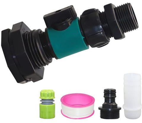 Regentonne Wasserhahn 3/4 Zoll,PVC Regentonne Auslaufhahn Schlauchanschluss Tankdurchführung für Regenwassertonne Verbindungs Set mit Schottverschraubung und Schlauchadapter (1 Set)