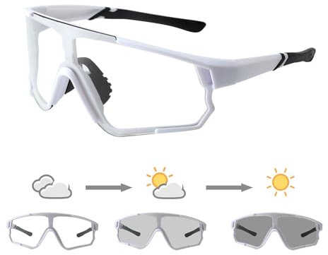 Long Keeper Gafas Ciclismo Fotocromáticas Transparente Bicicleta Gafas de Sol Deportivas para Hombres Mujeres Pesca Running Golf Conducir Futbol Protección UV400 (Blanco)