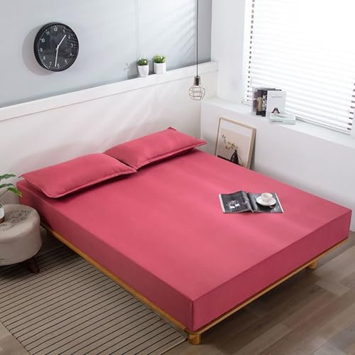 Homxi Spannleintuch für Boxspringbett,(200 x 220 cm),Spannbett Elastisch Einfarbig Bettlaken Rose Rot