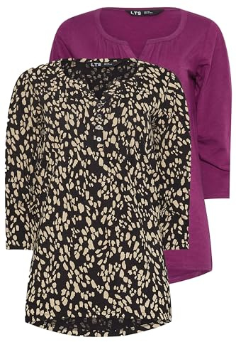 Long Tall Sally - LTS True Basics 2 Pack Tall Beige Brown & Dark Pink Cotton Henley Tops - Women's