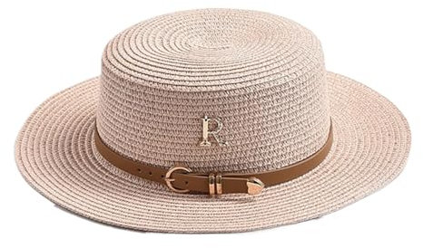 CKQshenKouyicKQ Chapeaux de Soleil d'été for Femmes, Chapeau de canotier en Paille à la Mode, Chapeau de Plage Pliable et Pliable for Les Vacances(Pink)