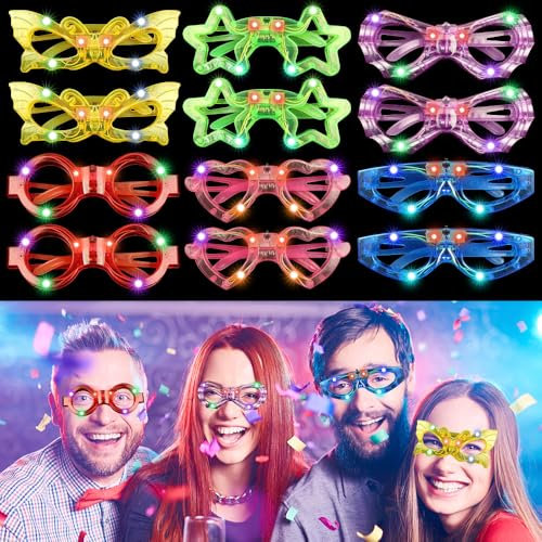 CLIUNT Led Brille, 12 Stück LED Partybrillen, Festival Leuchtbrille, Gastgeschenke Kostüm Party Zubehör LED Brillen, Neon Party Brille für Party Geburtstag, Kindertag, Partydekoration für Erwachsene