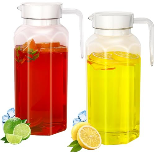 Paquete de 2 jarras acrílicas con tapa, jarras de agua transparentes de 1,5 litros con asa, jarra irrompible para bebidas, contenedor de jugo, jarra de puerta de nevera, jarra para leche, jugo de té