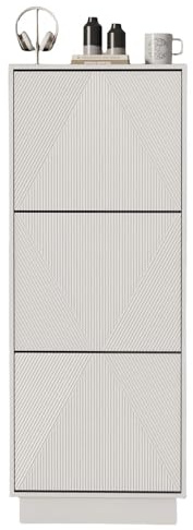 UEV Schuhschrank mit 3 Klappen, Schuhkipper schmal für Flur (Weiß) | 50x24x131cm Schuhkommode Schuhregal mit Verstellbaren Trennwände & Kippschutz & Push to Open