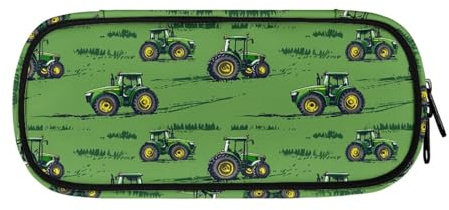 LWLFC Federmappe Jungen Grüner Traktor Mäppchen Großes Mädchen – Hochwertiges 3-Lagen-Design mit Mehreren Fächern und Reißverschluss für Stifte, Schulbedarf und Reise