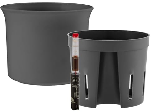 Leni Atlas Hydrokultur-Set Ø 13 cm Höhe 9,7 cm Anthrazit mit Kulturtopf | Blumentopf, Übertopf, Pflanztopf aus Kunststoff matt