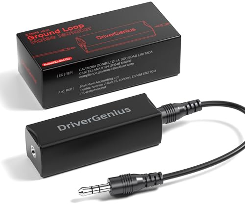 DriverGenius HumShield 3.5mm Ground Loop Noise Isolator | Passive TRS Audio Noise & Hum Eliminator for Car Audio, Home Hi-Fi & Desktop Speakers, Female-to-Female Connection