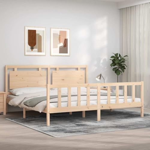FWIKDUN Solid Pine Wood Bed Frame with Headboard and Footboard, Sturdy Plywood Slats for Mattress Support, Durable Rustic Design, 4 Pieces Included