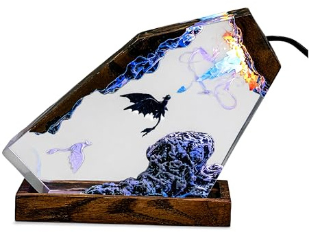xxkgdsv Epoxidharz-Lampe, handgefertigtes LED-Nachtlicht aus Massivholzharz, USB-Schnittstelle, Schlafzimmer-Nachttisch-Dekoration, Urlaubsgeschenk.(20,1 x 3,6 x 12,4 cm)