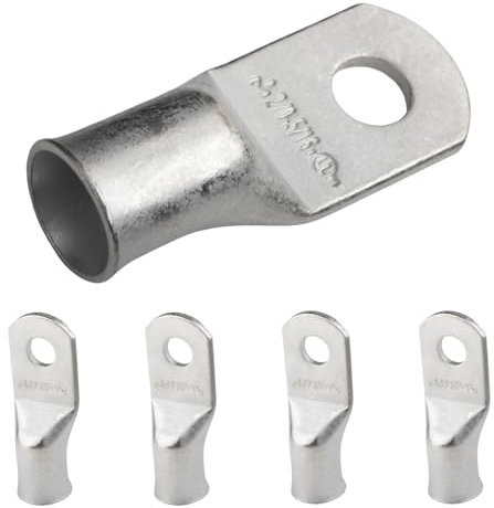 SELTERM 2/0 AWG (70 mm²) - 5/16 (M8) ⌀ Hole UL Marine Grade Wire Lugs, Battery Cable Ends, Tinned Copper Eyelets, Tubular Ring Terminal Connectors [B78] - 5 Pack