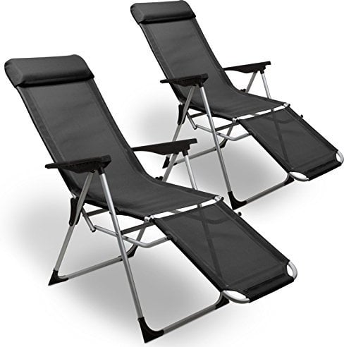 Julido hanSe Liegestuhl klappbar 2er Set, Klappstuhl Garten aus Aluminium, Gartenstuhl mit Verstellbarer Rückenlehne und Kopfpolster, Anthrazit