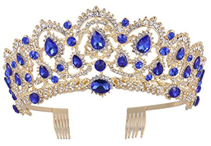 Frcolor Tiara/Krone, Haarschmuck, für Hochzeit, goldfarben, Tiara, mit Strass, für Damen und Mädchen (blau)