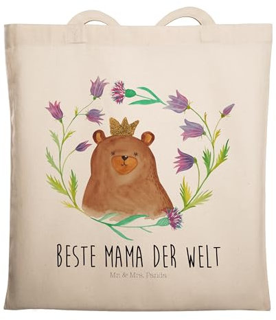 Mr. & Mrs. Panda Tragetasche Bär Königin - Geschenk, Muttertag, Beuteltasche, Strandtasche, Lieblingsmensch, Umhängetasche, Jutebeutel, Teddy,