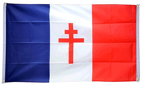 Digni Drapeau de Balcon (avec 4 Oeillets) France Libre 1940-43 - Croix de Lorraine - 90 x 150 cm Sticker Gratuit