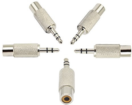 zdyCGTime 3pôles 3,5mm (1/8'') mâle vers RCA Femelle connecteur Adaptateur stéréo,Adaptateur Audio RCA vers 3,5mm,Compatible avec Haut-parleurs,téléphones, mp3 et Autres appareils.(Argent/5pièces)
