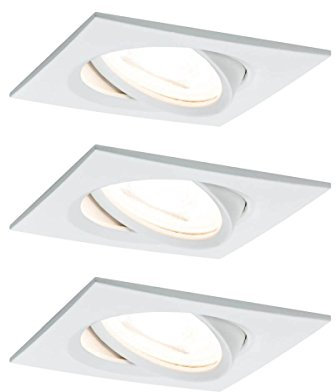 Paulmann Einbauleuchte LED Nova eckig 6,5W GU10 Weiß IP23 sprühwassergeschützt 3er-Set schwenkbar 3-Stufen-Dimmbar