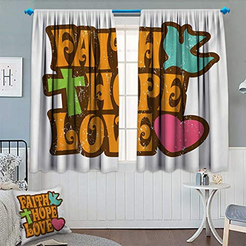 Chaneyhouse Hope Blackout Window Curtain Grunge Faith Hope Love Quote with Religious Symbols Cartoon Style Vintage Letters Customized Curtains 63 W x 72 L Multicolor