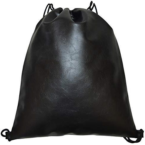 Turnbeutel Robust Kunstlederbeutel Stabil Rucksack Beuteltasche aus Kunstleder mit Kordel Hochwertig Weich Einfarbig Uni Schwarz Sportbeutel Gymsack Sport Tasche Sack Beutel Hipster