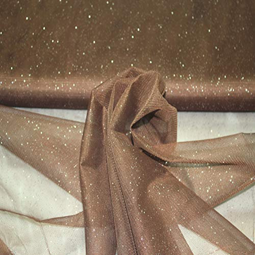 Stoff-Kollektion - Tüll Stoff mit Glitzerpigmenten Meterware aus Polyester - Tüllstoff Glänzend & Doppelseitig 150cm – Ideal zum Nähen von Kostümen, für Tütü, als Dekostoff etc. - Schokobraun