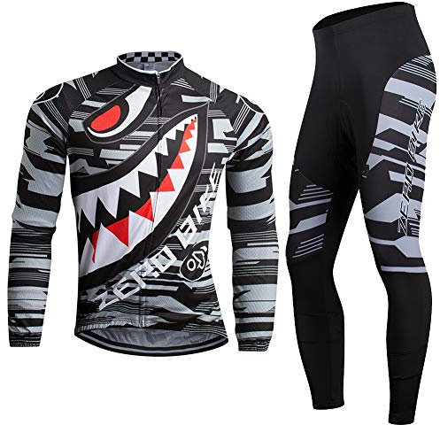 Herren Atmungsaktiv Schnelltrocknend Fahrradtrikot Set, Outdoor Lange Ärmel Radsport-Shirt + 3D Gel Gepolsterte Fahrradhose, 009, XL