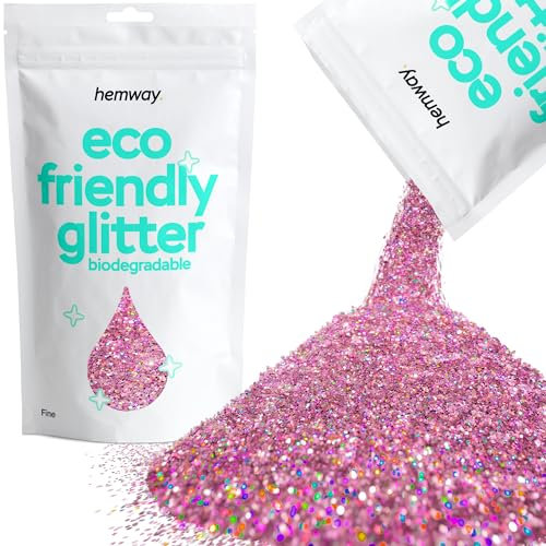 Hemway Eco Friendly Biodegradable Glitter - Pink Holographic | 100g Fine Plant-Based Metallic Flakes for Arts & Resin Crafts | Bio Supplies for Festival, Hair, Face, Body & Nail Art Decoration