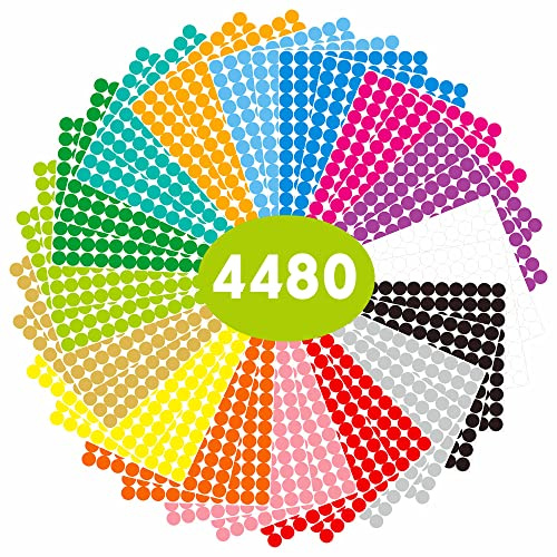 4480 Stück; jeweils 1,9 cm Durchmesser; rund; mit Kreisen gepunktet; Aufkleber/Etiketten; Riesenpackung; sortiert in 16 Farben;