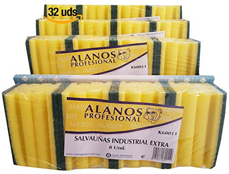 Alanos Profesional 32 Estropajos Salva uñas con Fibra Verde y Esponja para una Limpieza