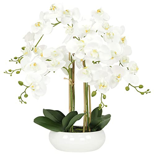 Ligne Déco - Orchidées Artificielles Blanches - Décoratif - Élégant - Tendance Déco - Fleurs Artificielles - Durable - Entretien Facile - Plante Artificielle Intérieur - Polyester Et Plastique - 55cm