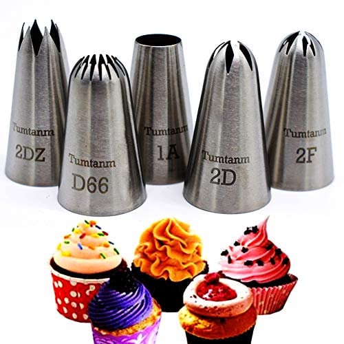 Kit di 5 beccucci per pipette grandi per la decorazione di torte e cupcake con la glassa
