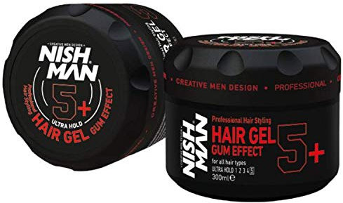NISHMAN Hair Styling Gel 5+ Gum Effect 300ml – Ultra Starker Halt Haargel mit Lang Anhaltendem Glanz und Definiertem Stil für Männer