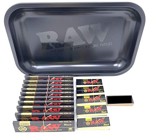 Reds Tips RAW Small Matte Black Rolling Tray with Black King Size Slim Papers and Tips
