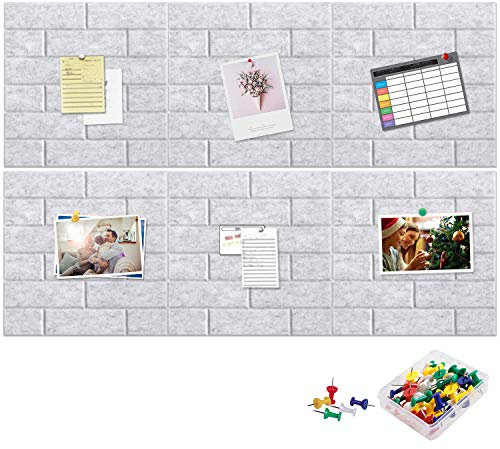 Yoillione Pin Board Felt Board Tiles Self Adhesive Notice Board for Home Decor and Office, Square Grey Bulletin Board Sticky DIY Memo Boards, Soundproof Acoustic Panels for Noise Reduction