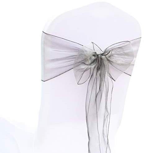 Organza Stuhlschleife Stuhl Schärpe Bögen Stuhlbezugschleifen Tischläufer Stehtisch-Schleife Stuhlschärpen für Hochzeit Party Geburtstag Veranstaltungen Weihnachten Dekoration 18 * 275CM 25 Grau