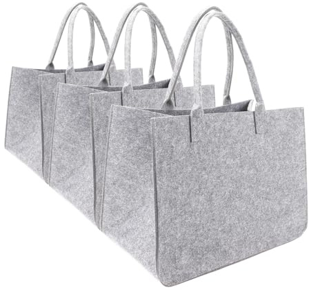 MEIANJU Kitchen Reusable Grocery Bags Felt Tote Bags 3pcs for Grocery Shopping Felt Bags (16x12x10, Dark Grey)