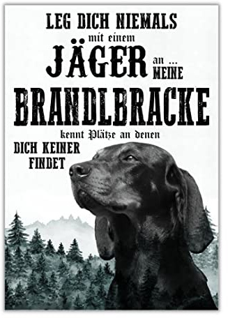 Schild BRANDLBRACKE Dog Hund Jäger Spruch Türschild Hundeschild Jagd Jagdhund Geschenkidee lustiger Spruch Hundemotiv Aluminium Wetterfestes Hundeschild