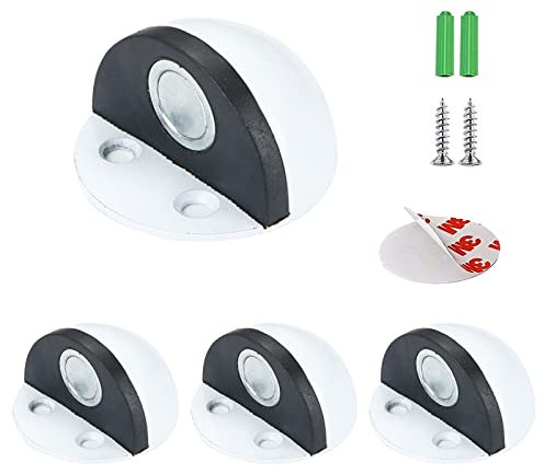 Magnetischer Türstopper, selbstklebend, für Wand oder Boden, Türstopper aus Edelstahl, verhindert das Zusammenstoßen der Wand, für Zuhause und Büro (4 Stück Weiß)