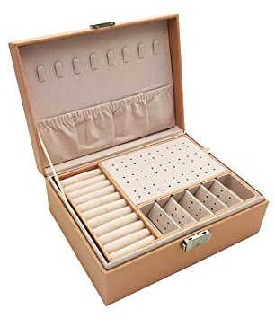 PACEKONER Portagioie a 2 strati, in pelle rosa e velluto, con lucchetto e chiave, ideale per donne e ragazze