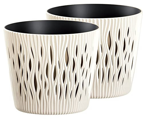 Tymar Blumentopf, 2er-Pack, Übertopf aus Kunststoff, Moderne, Runde Form, Pflanztopf,Innen- und Außenbereich, SR001 (Creme, ø 26 cm)