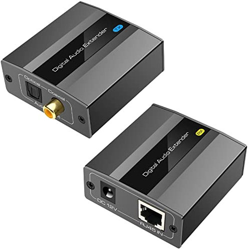 Digital Audio Extender Converter Over Single Cat5e/6 (PoC) up to 1640 FT (Toslink/Coax up to 1640feet, Audio Extender)