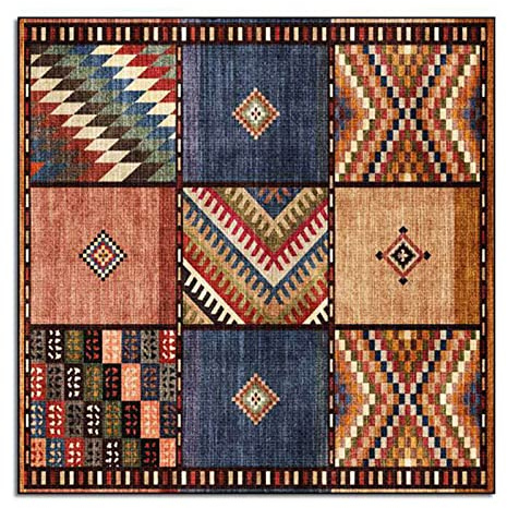 Rururug Teppich 180 x 180 Quadratisch Teppiche Kurzflor Dekorativen großes Wohnzimmer Schlafzimmer Büro Sofa Balkon Betten, Braunes Mehrfarben-Patchwork, Square 180 x 180 cm