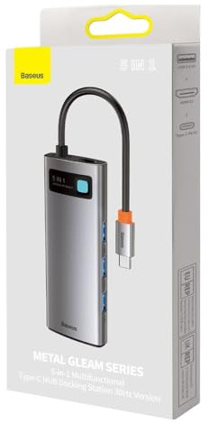 Baseus HUB Metal Glam Series 5-in-1 (3xUSB-A 3.0, Type-C Male, Type-C Female, HDMI-A), Gray EU (WKWG020013)
