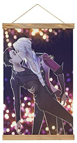 Yuri on Ice – Viktor X Yuuri Scroll Poster Stoff Bild Kunst Holz DIY Rahmen Hängende Druck Aufhänger für Raum Dekor Öl Leinwand Kit Geschenk